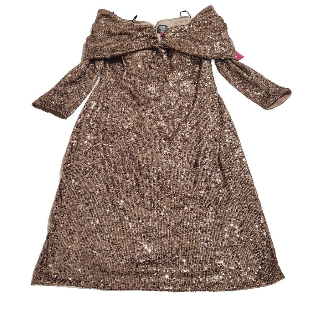 Vince Camuto Sequin Draped Off-the-Shoulder Sweetheart Neck Size 10 Dress (CJ8) - Picture 4 of 12